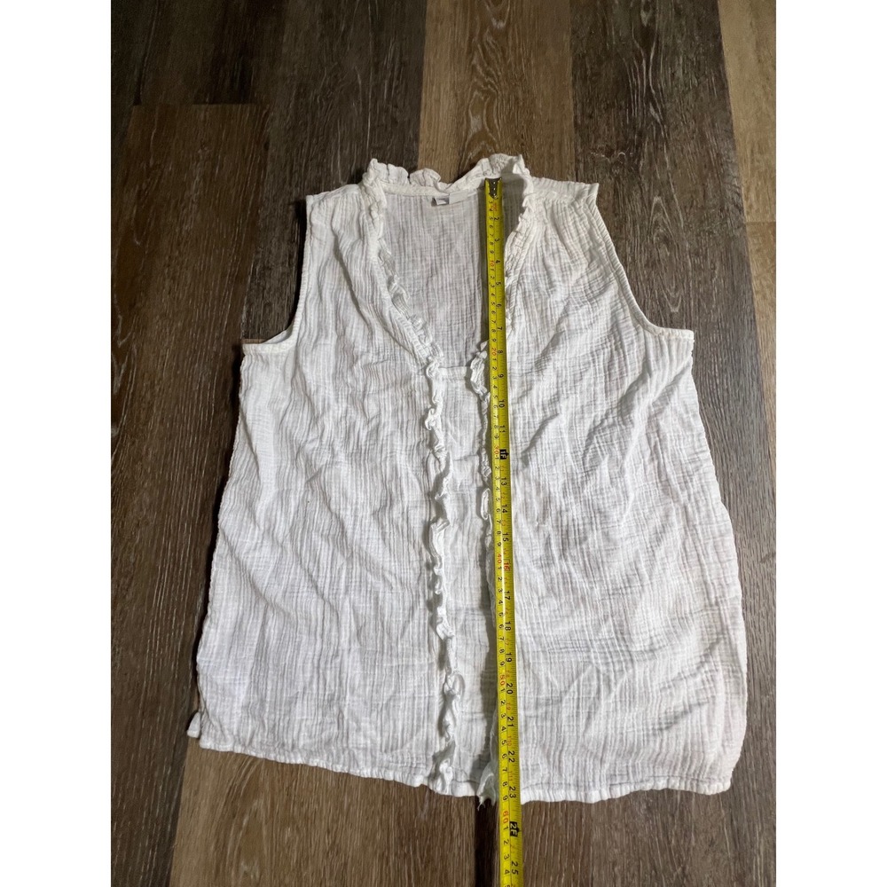 Gap Sleeveless Ruffle Top Womens L White Excellent Gauze V-Neck Cotton Blouse - Picture 3 of 5